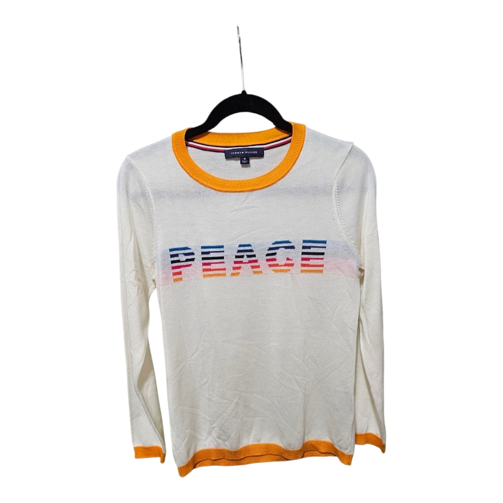 Tommy Hilfiger White Sweater with Orange Trim